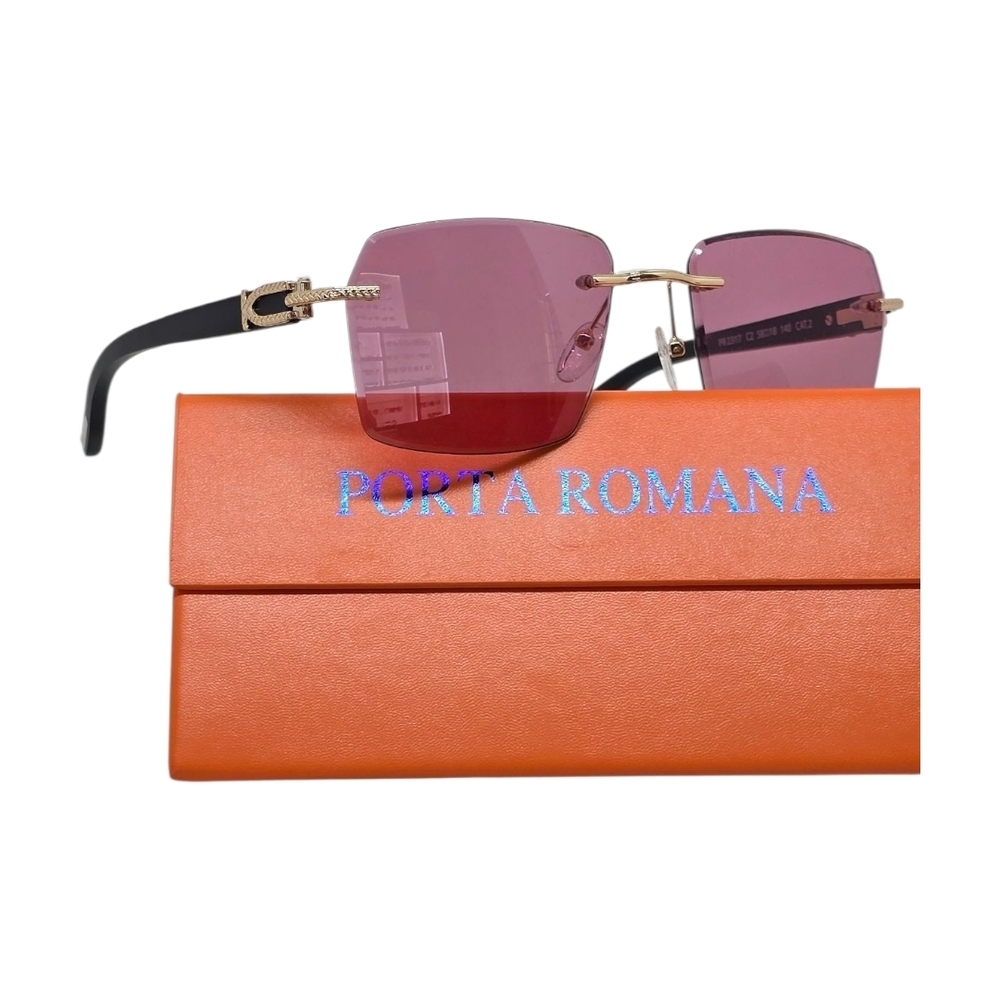 Porta Romana Sunglasses with Pink Lenses and WOODEN TEMPLES